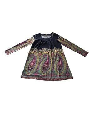 Guc Black Paisley Border-Print Long Sleeve Casual Dress Large vintage Y2K
